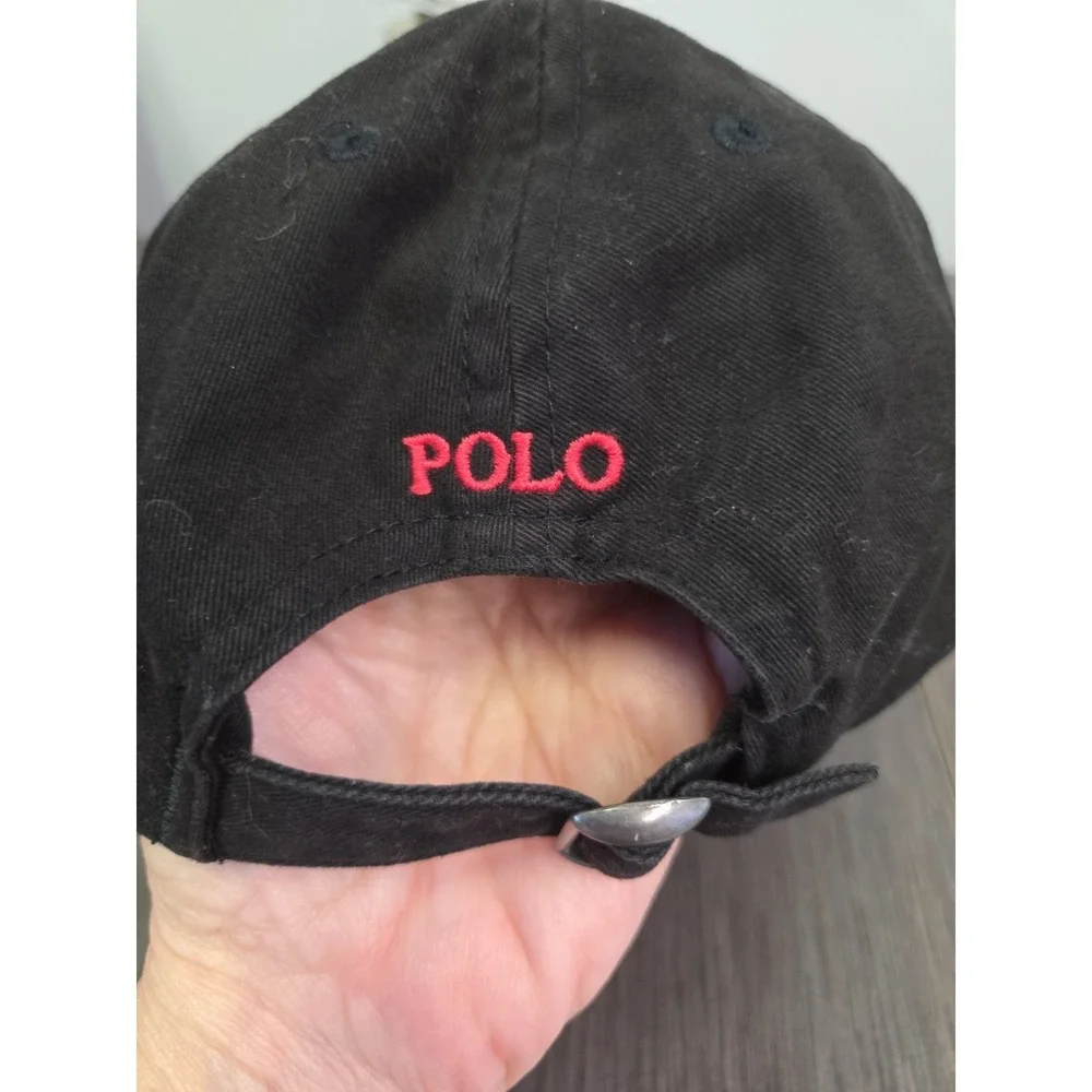 Polo Ralph Lauren Boys Sz 4-7 Black Adjustable Baseball Cap Red‎ Pony Logo